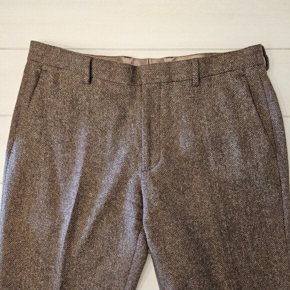 J.Crew Ludlow Brown Herringbone Wool-Cotton Blend Pants - Size 34/32 - Picture 2 of 8